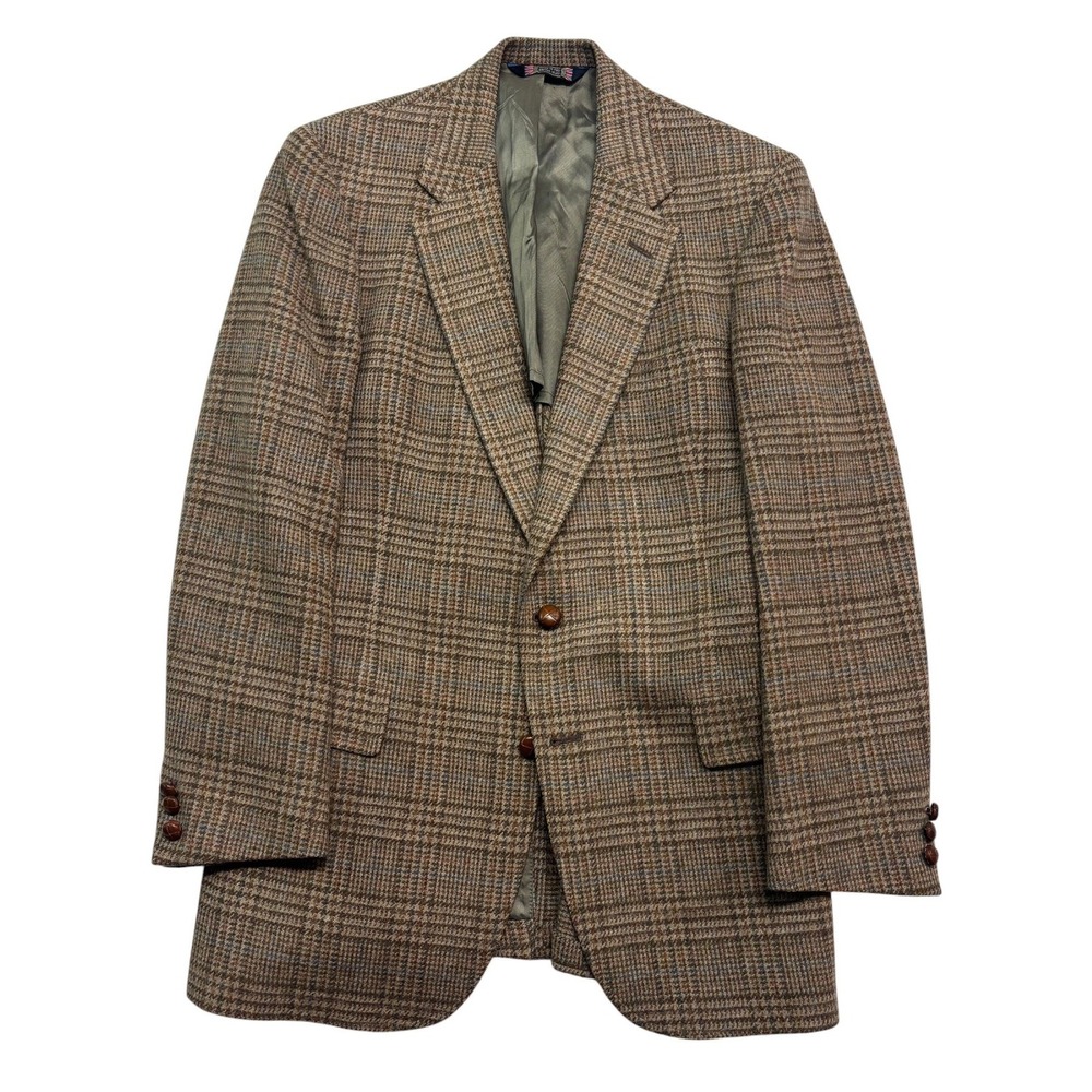 vtg Austin Reed 40R Brown Plaid Lambswool Tweed Blazer Jacket Sport Coat USA